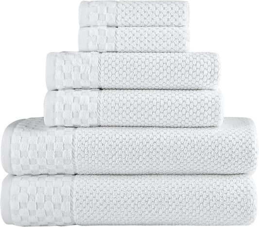 CTT Set of 6-100% Turkish Cotton, Absorbent & Comfy, Includes 2 Bath Towel 2 Hand Towel & 2 Washcloth | (White) - BuzzMart