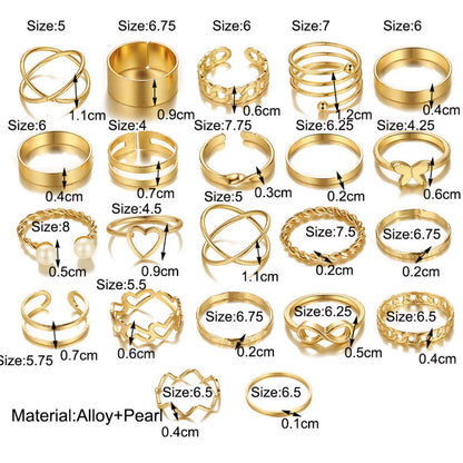 22PCS Gold Knuckle Rings Set - Stackable and Stylish Wave, Twist, and Geometric Rings - BuzzMart