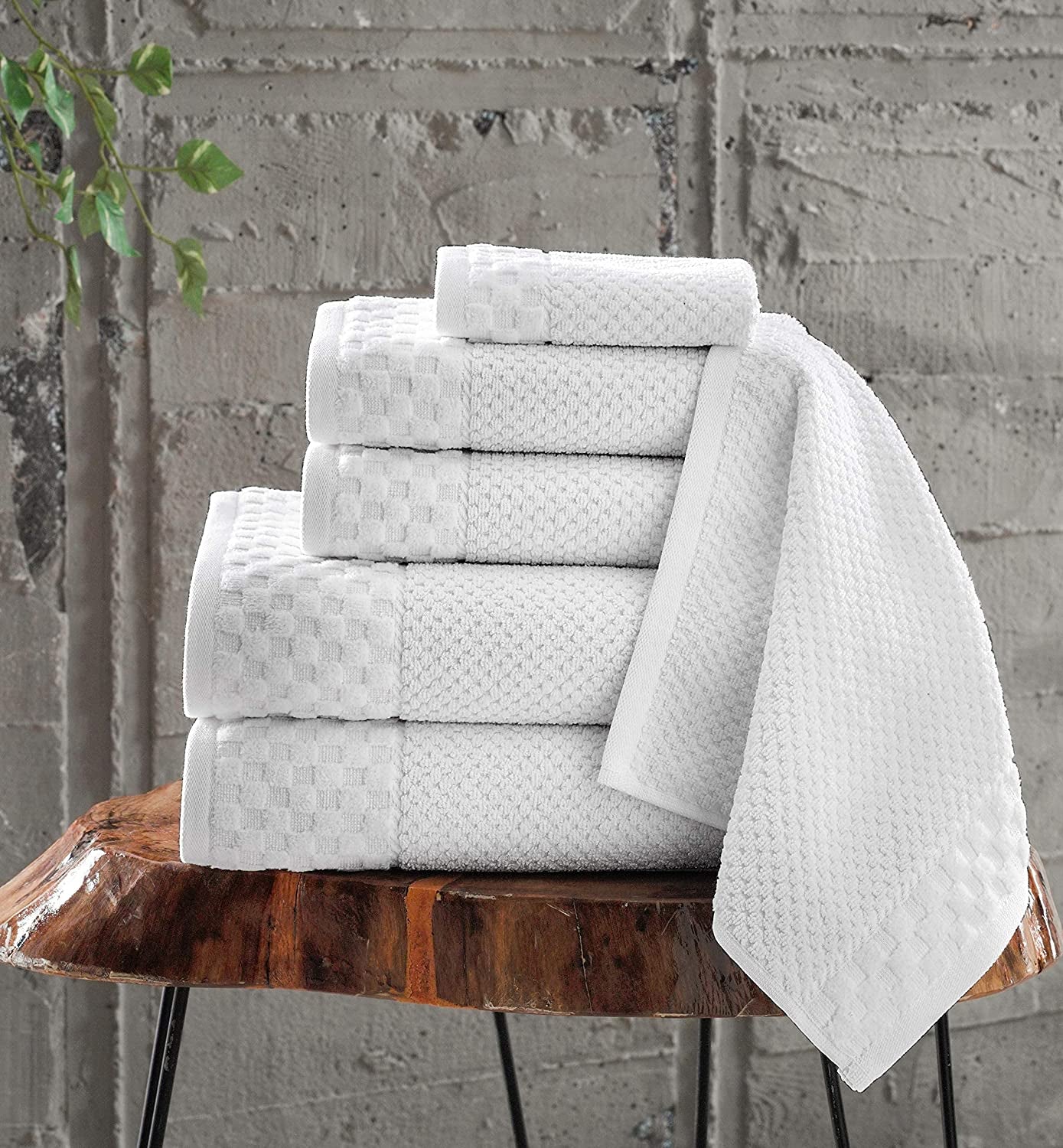 CTT Set of 6-100% Turkish Cotton, Absorbent & Comfy, Includes 2 Bath Towel 2 Hand Towel & 2 Washcloth | (White) - BuzzMart