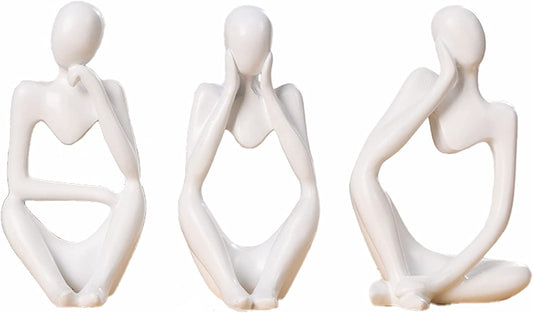 Abstract Thinker Statue Set - 3 Piece White Resin Sculptures for Home & Office Decor - BuzzMart