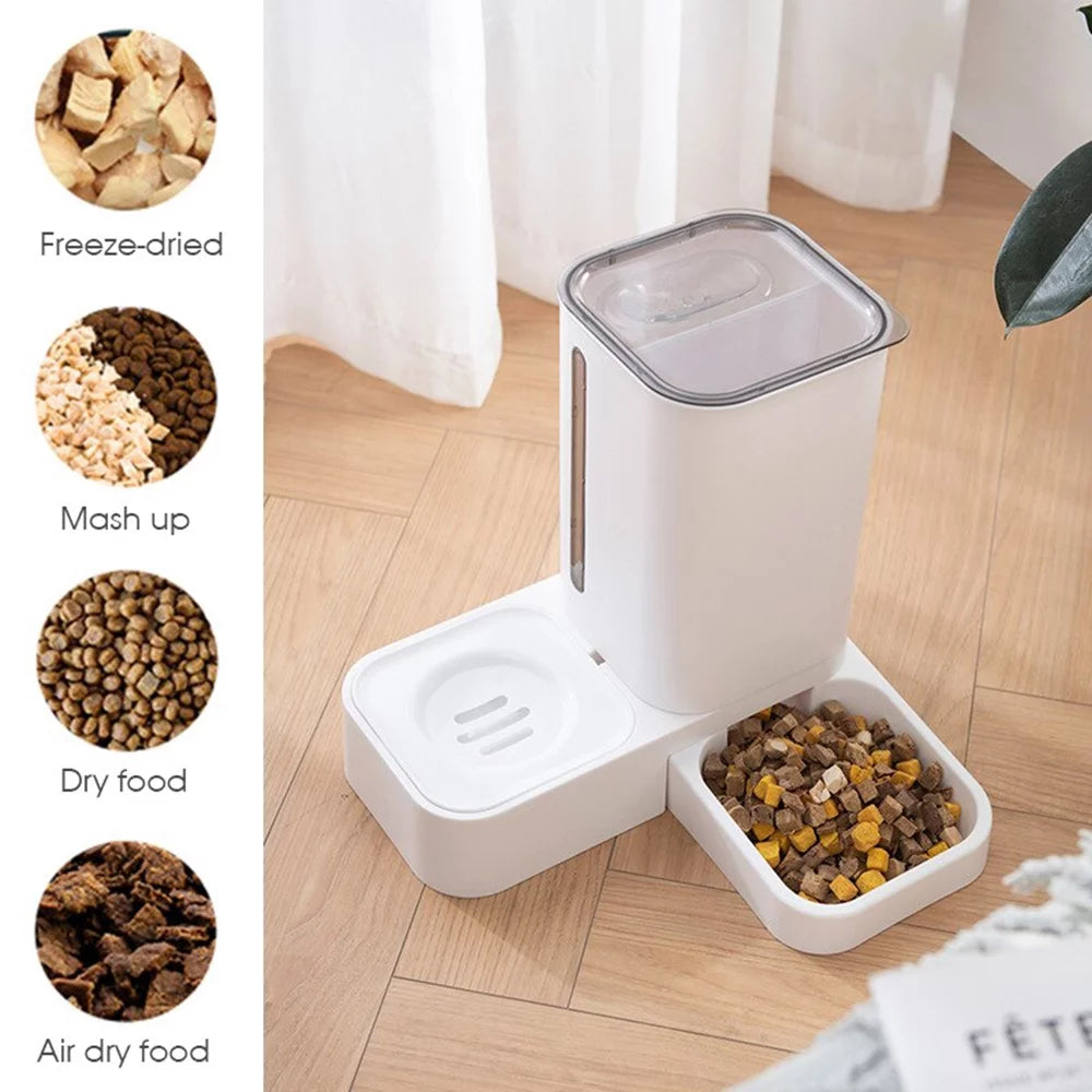 2 in 1 Automatic Auto Pet Cat Dog Food Feeder Dispenser Set,Gravity Water Bowl - BuzzMart