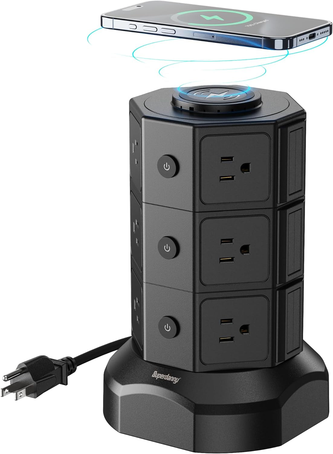 Tower Power Strip with Wireless Charger - BuzzMart