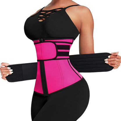 Women's Waist Cincher Trimmer - Neoprene Workout Corset with Two Belts and Zipper - BuzzMart