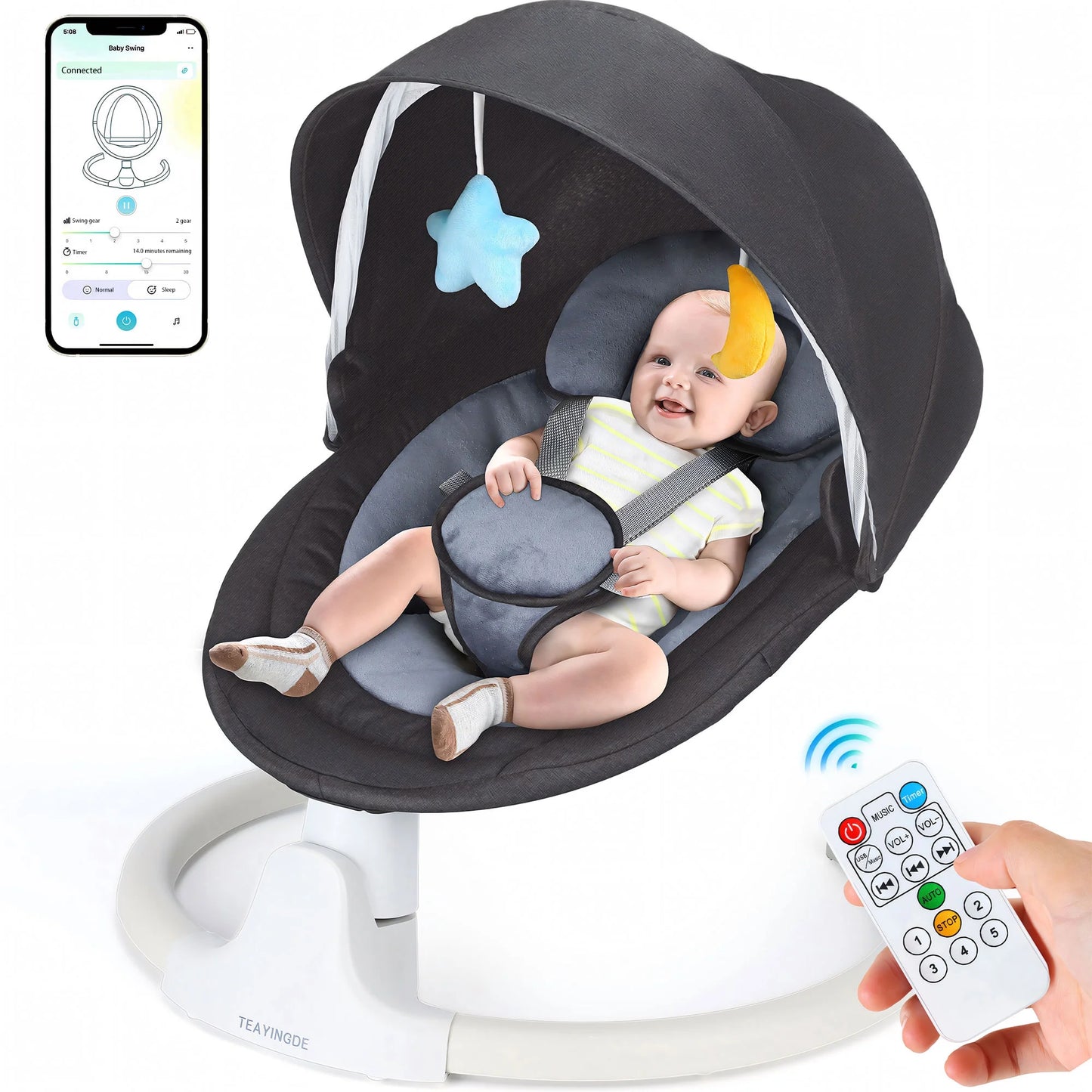 Baby Swing for Infants - Bluetooth Remote Control - BuzzMart