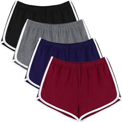 4 Pack Yoga Short Pants Cotton Sports Shorts Gym Dance Lounge Shorts Dolphin Running Athletic Shorts for Women - BuzzMart