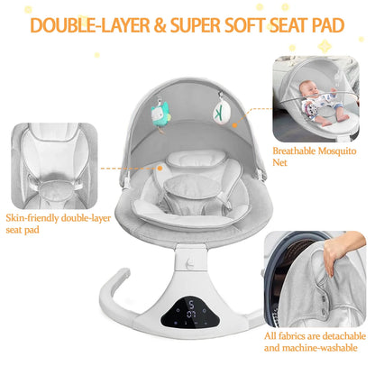 Baby Swing - Electric Baby Rocker Bouncer with Remote Control and Music, Gray - BuzzMart