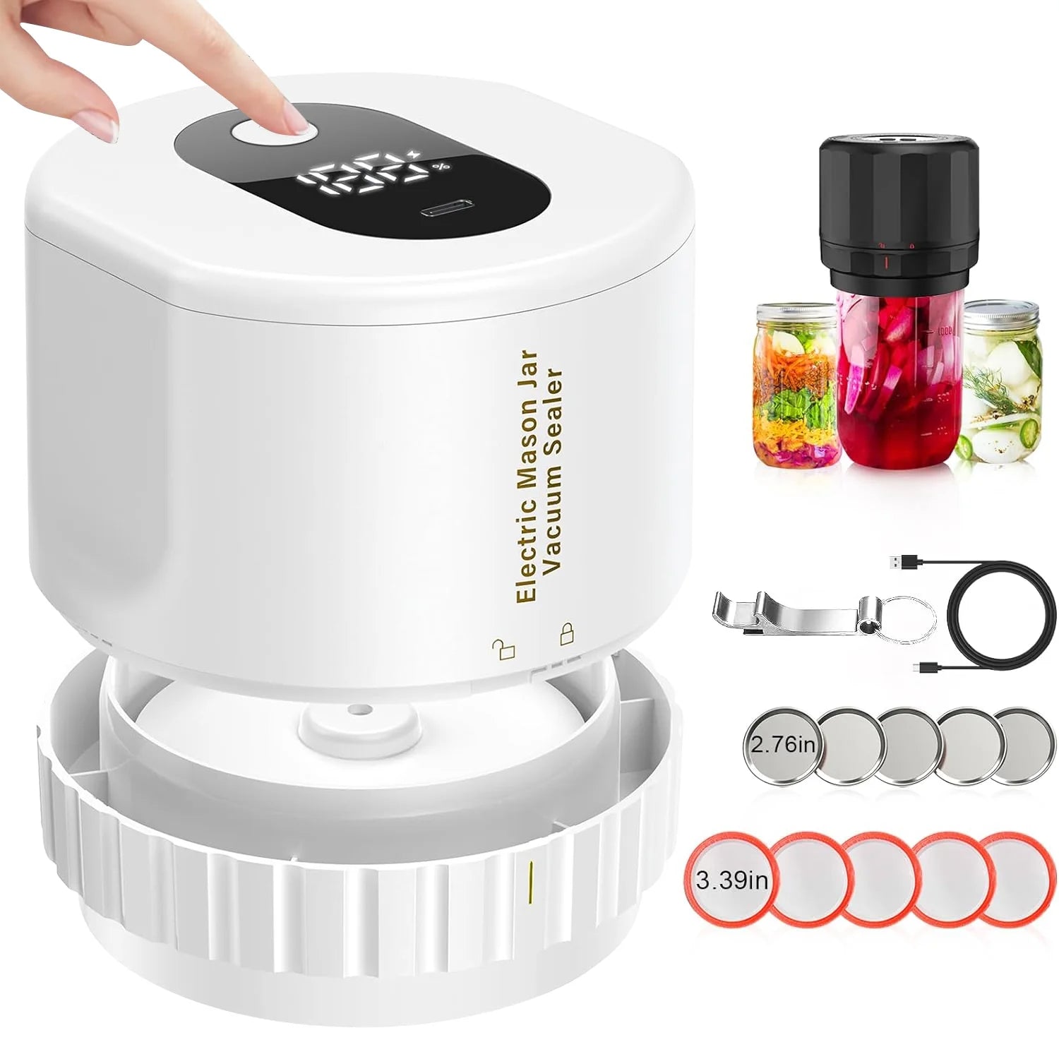 Mason Jar Vacuum Sealer - Electric Vacuum Sealing Kit for Canning, Includes Can Opener, Regular and Wide Mouth Mason Jar Lids - BuzzMart