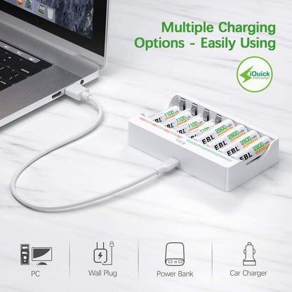 Rechargeable AA Batteries 2800Mah (4 Pack) and AAA Ni-Mh Rechargeable Batteries 1100Mah (4 Pack) with 8-Bay AA AAA Individual Battery Charger