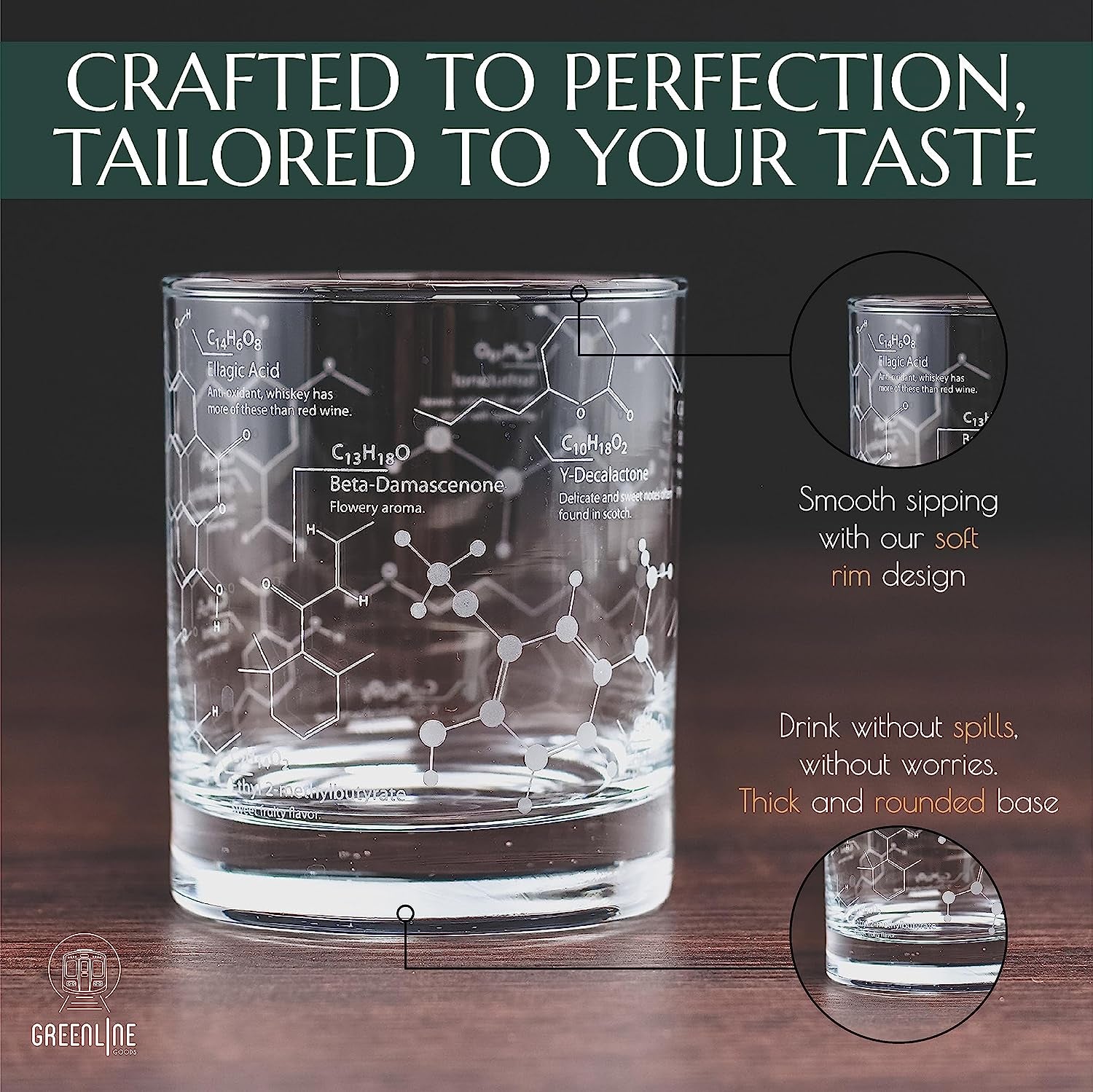 Science of Glasses - 10 Oz Etched Tumbler Gift Set (Set of 2) | Old Fashioned Rocks Glasses with Whiskey Chemistry Molecules - BuzzMart