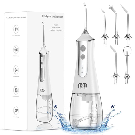 Water Flosser for Teeth - 350ml Cordless Dental Flosser, 3 Modes, USB-C Rechargeable, IPX7 Waterproof, 5 Jet Tips - BuzzMart