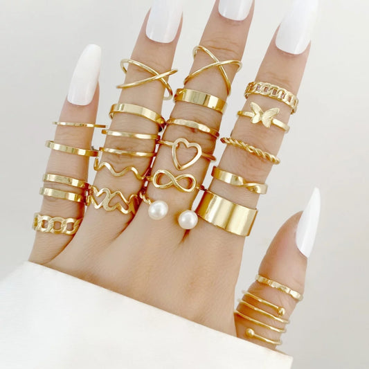 22PCS Gold Knuckle Rings Set - Stackable and Stylish Wave, Twist, and Geometric Rings - BuzzMart