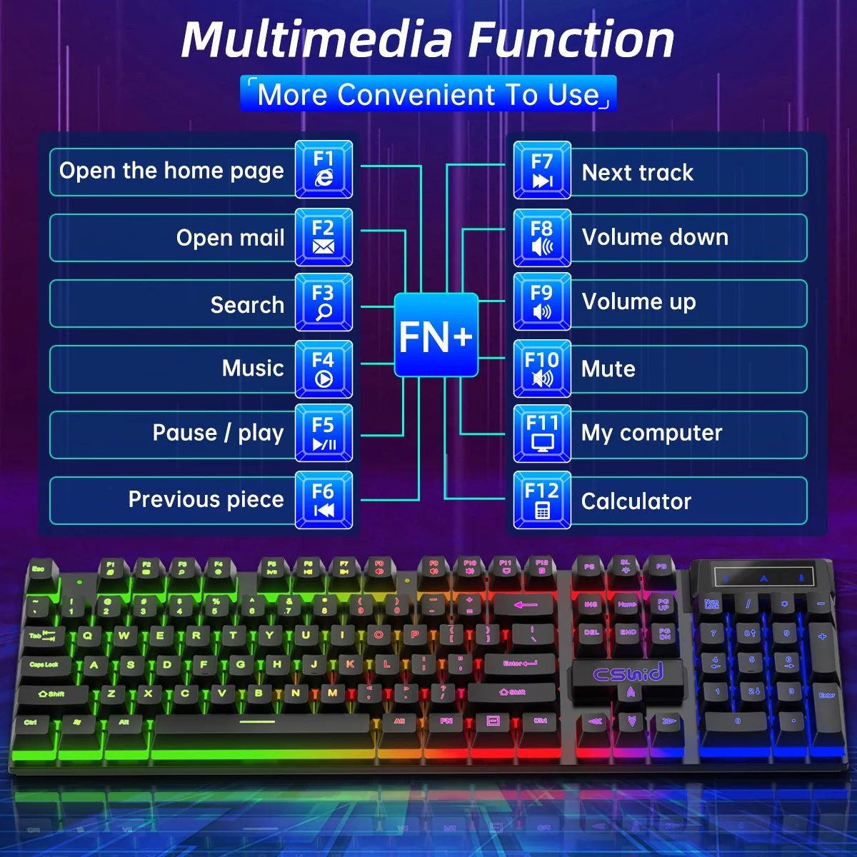 Rainbow LED Gaming Keyboard & Mouse Combo - Quiet, Backlit USB Wired Keyboard with Multimedia Keys, Anti-Ghosting, Waterproof for PC Gamers - BuzzMart