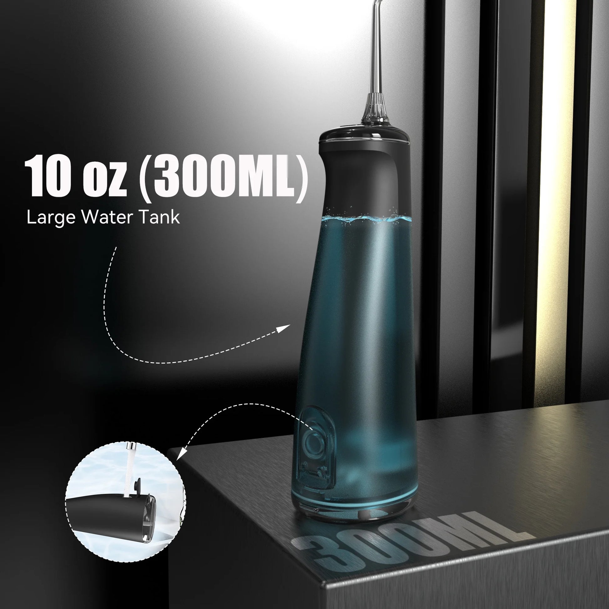 Cordless Water Flosser for Teeth - Professional Dental Oral Irrigator with 4 Modes, 300mL Water Tank, 8 Jet Tips, LED Display, IPX7 Waterproof, Portable Teeth Cleaner for Travel, Home, Office