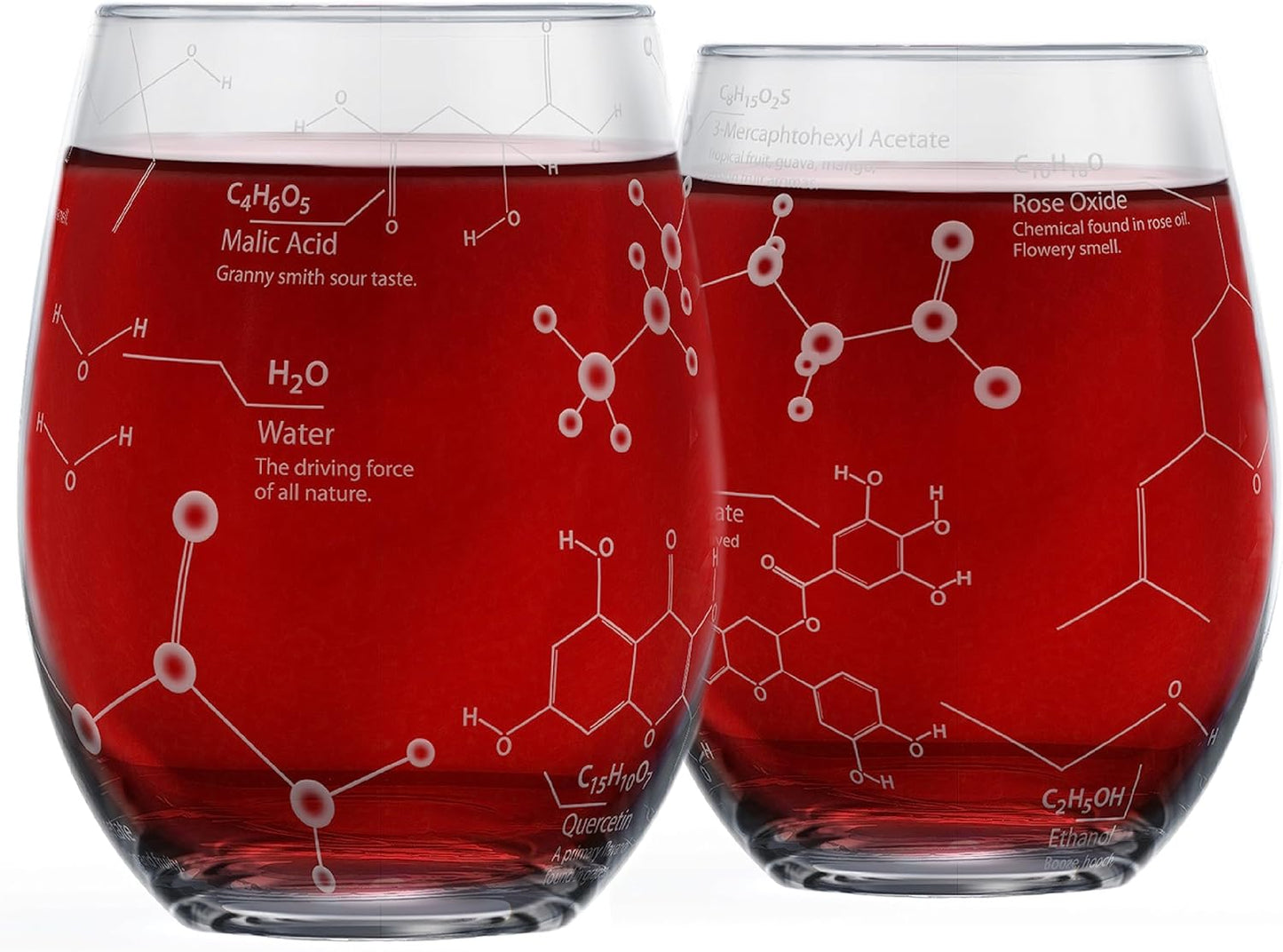 Science of Glasses - 10 Oz Etched Tumbler Gift Set (Set of 2) | Old Fashioned Rocks Glasses with Whiskey Chemistry Molecules - BuzzMart