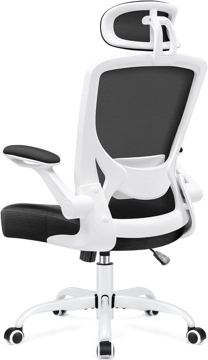 Ergonomic Mesh Office Chair with Lumbar Support and Headrest - Adjustable Height, Flip-Up Arms, Swivel Task Chair for Gaming and Office - BuzzMart