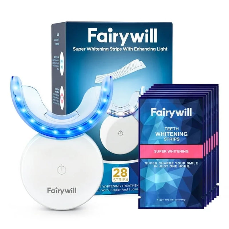 Teeth Whitening Kit with LED Light - 28 Whitening Strips for Sensitive Teeth, Rechargeable Whitening Case Included - BuzzMart