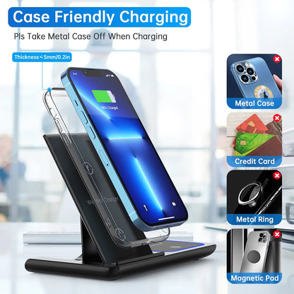 3-in-1 Fast Wireless Charging Station (18W Power for iPhone, Apple Watch, AirPods) - BuzzMart