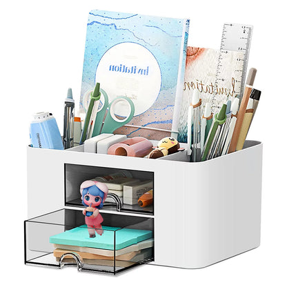 Multifunctional 7-Compartment Desk Organizer with Drawer - BuzzMart