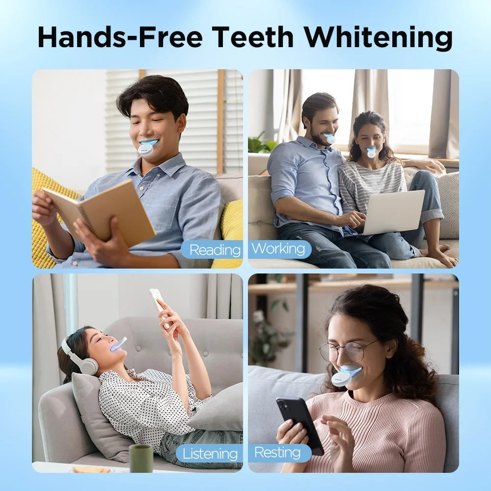 Teeth Whitening Kit with LED Light - 28 Whitening Strips for Sensitive Teeth, Rechargeable Whitening Case Included - BuzzMart