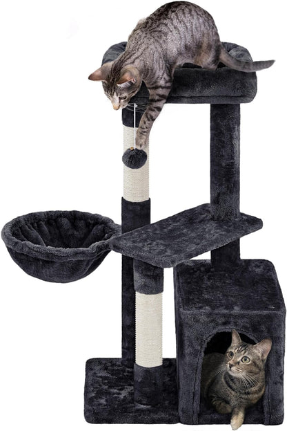 34-Inch Cat Tree - Plush-Covered Tower with Condo, Platform & Basket for Indoor Kittens - BuzzMart