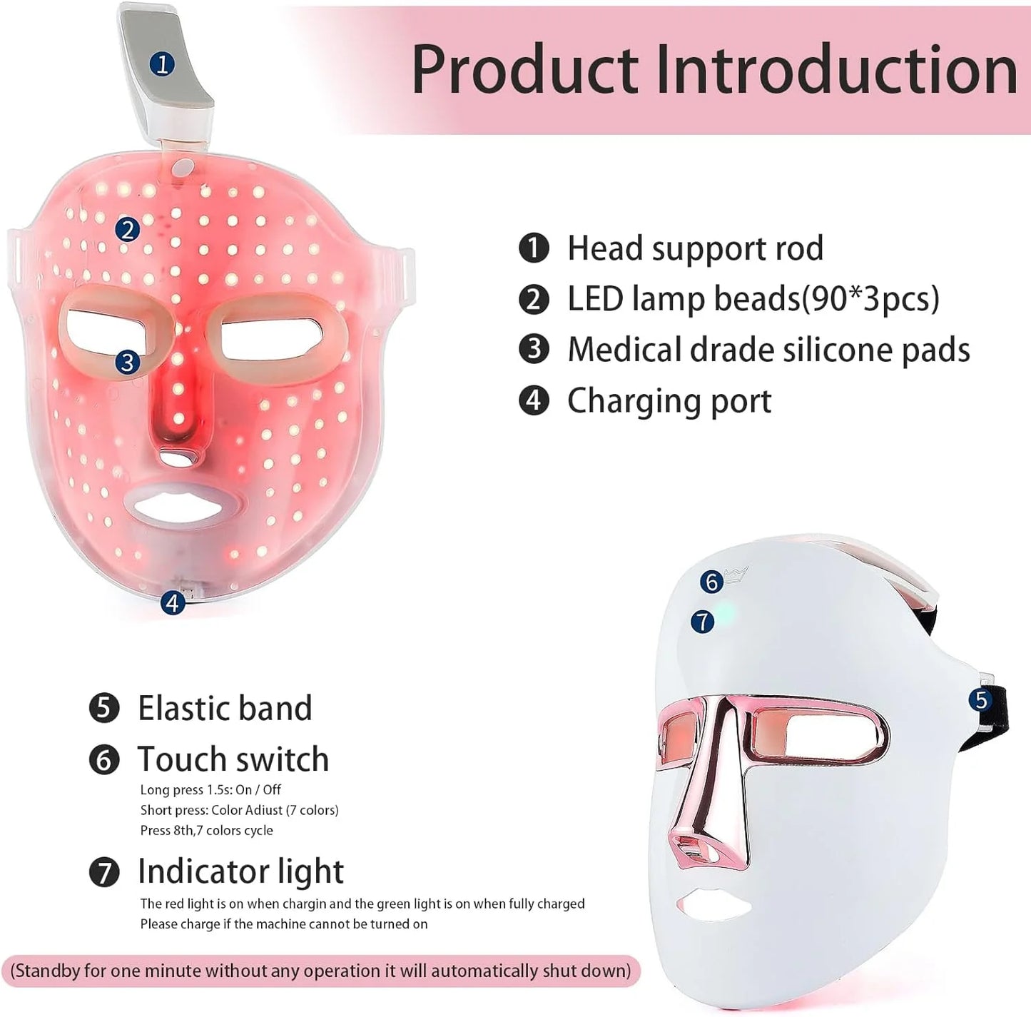 7-Color LED Light Therapy Facial Mask (Anti-Aging, Anti-Acne, Wrinkle Removal, Skin Care) - BuzzMart