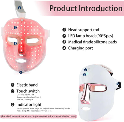 7-Color LED Light Therapy Facial Mask (Anti-Aging, Anti-Acne, Wrinkle Removal, Skin Care) - BuzzMart