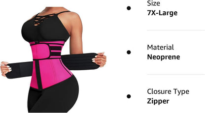 Women's Waist Cincher Trimmer - Neoprene Workout Corset with Two Belts and Zipper - BuzzMart