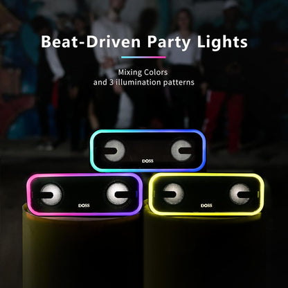 Soundbox Pro+ Bluetooth Speaker - Wireless Pairing, 24W Stereo Sound, Punchy Bass, IPX6 Waterproof, 15Hrs Playtime, Multi-Color Lights, Black - BuzzMart