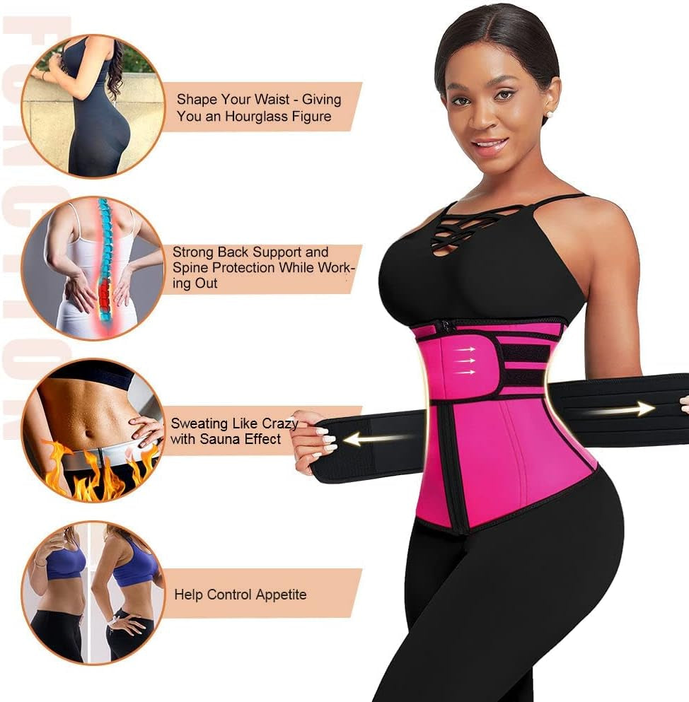 Women's Waist Cincher Trimmer - Neoprene Workout Corset with Two Belts and Zipper - BuzzMart