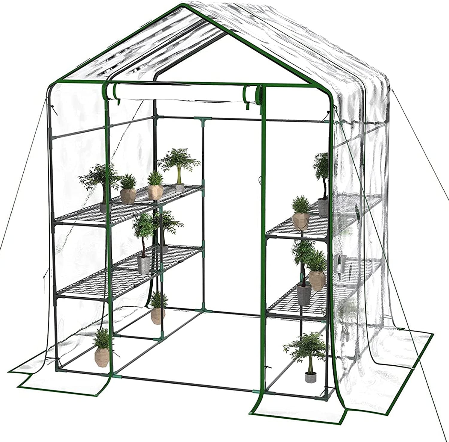 3-Tier Portable Pop-Up Greenhouse with 8 Shelves - Indoor and Outdoor Mini Greenhouse Kit with Anchors and Ropes - BuzzMart