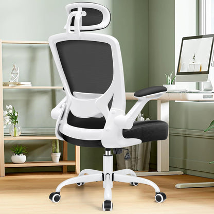 Ergonomic Mesh Office Chair with Lumbar Support and Headrest - Adjustable Height, Flip-Up Arms, Swivel Task Chair for Gaming and Office - BuzzMart