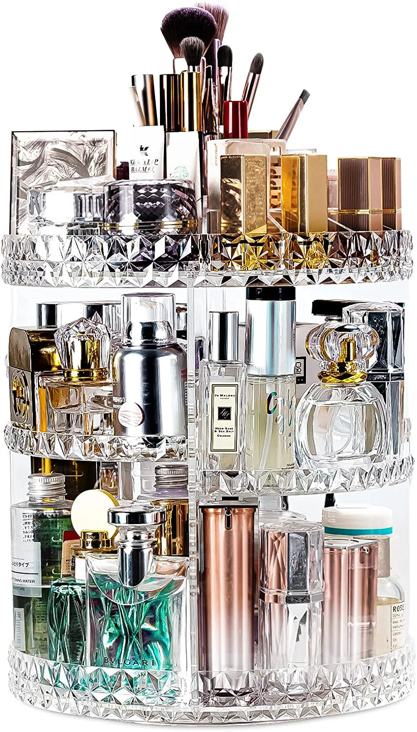 360 Degree Rotating Makeup Organizer - Adjustable Cosmetic Storage with 8 Layers, Clear Acrylic - BuzzMart