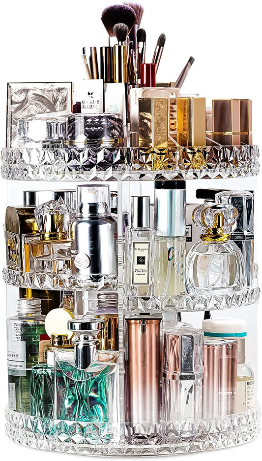 360 Degree Rotating Makeup Organizer - Adjustable Cosmetic Storage with 8 Layers, Clear Acrylic - BuzzMart