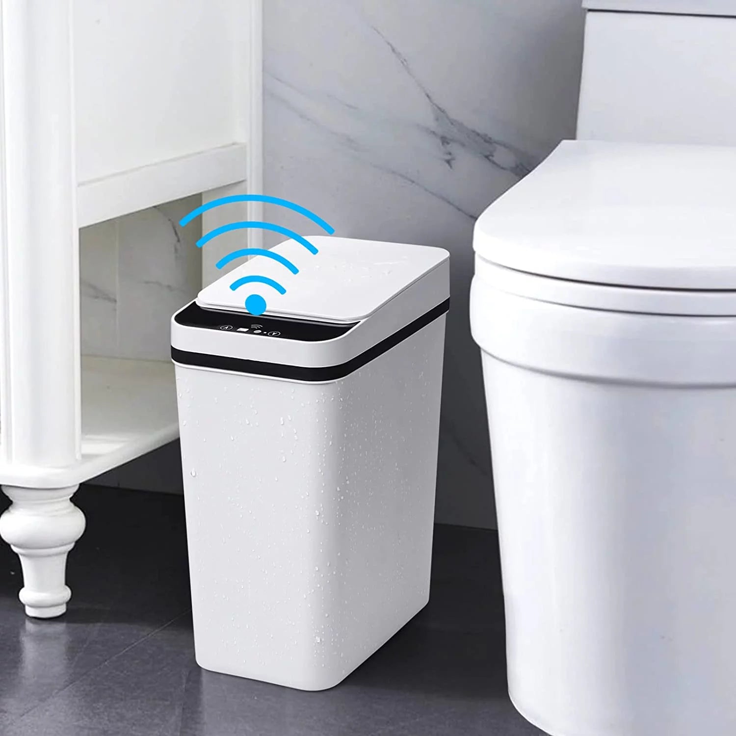 Smart Touchless 2.5 Gallon Trash Can with Lid for Bathrooms and Kitchens - BuzzMart