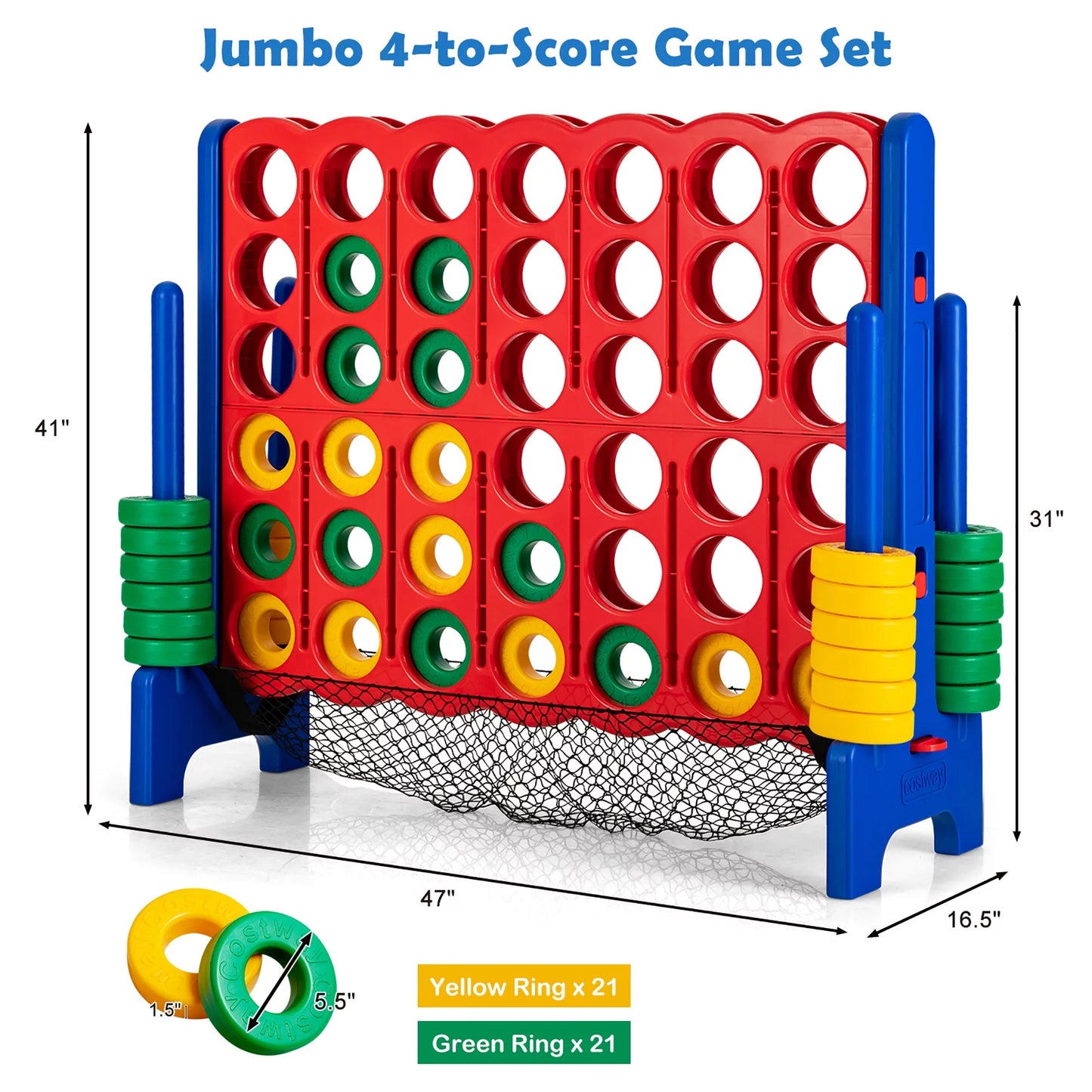 4-To-Score Giant Game Set 4-In-A-Row Connect Game W/Net Storage for Kids & Adult - BuzzMart