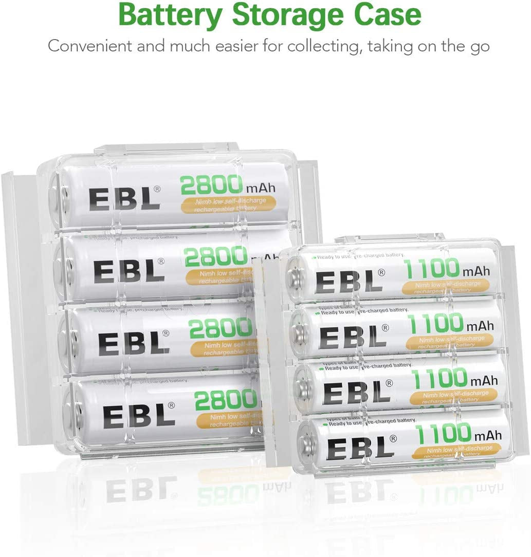 Rechargeable AA Batteries 2800Mah (4 Pack) and AAA Ni-Mh Rechargeable Batteries 1100Mah (4 Pack) with 8-Bay AA AAA Individual Battery Charger