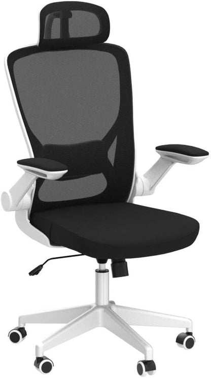 Ergonomic Mesh Office Chair with Lumbar Support and Headrest - Adjustable Height, Flip-Up Arms, Swivel Task Chair for Gaming and Office - BuzzMart