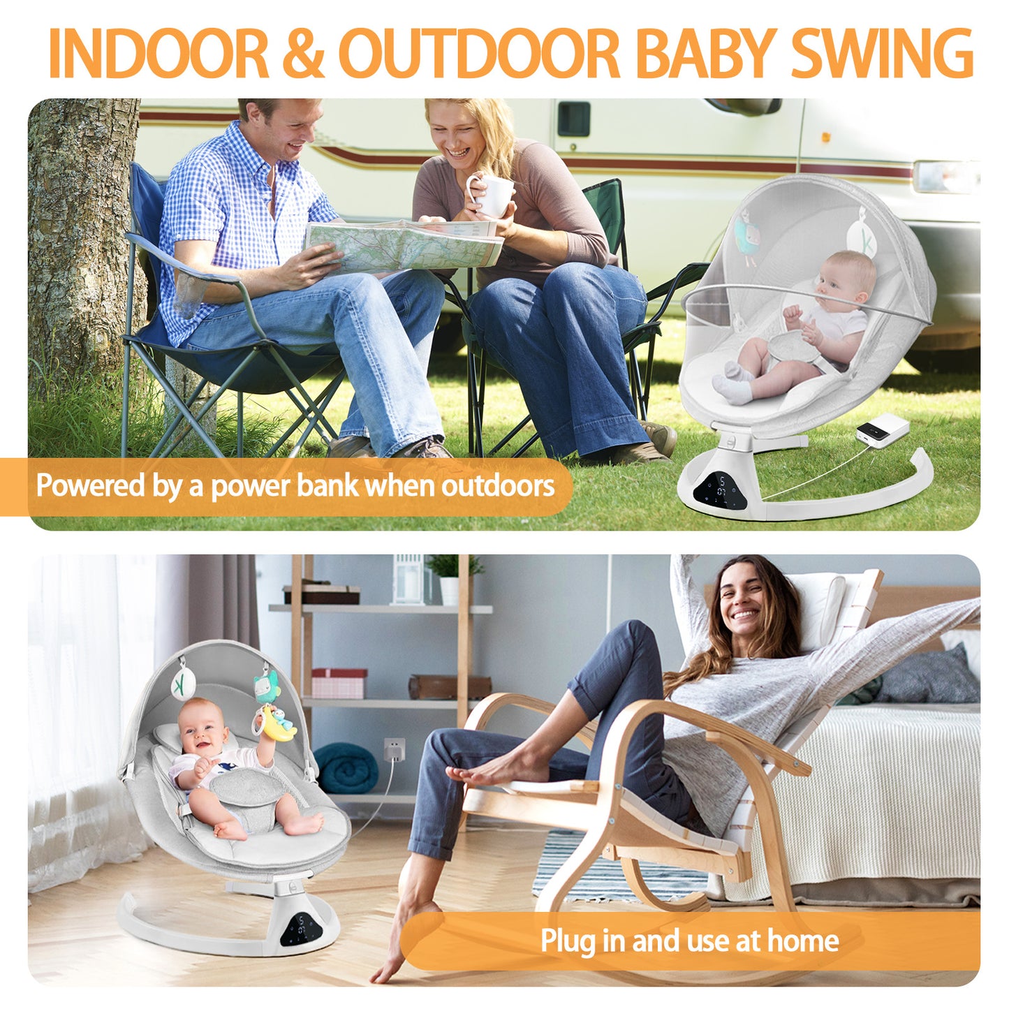 Baby Swing - Electric Baby Rocker Bouncer with Remote Control and Music, Gray - BuzzMart