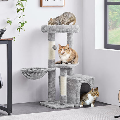 34-Inch Cat Tree - Plush-Covered Tower with Condo, Platform & Basket for Indoor Kittens - BuzzMart