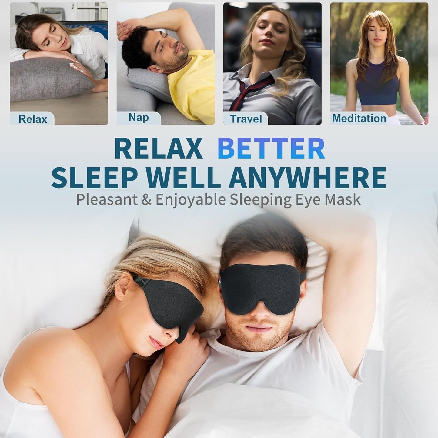 3D Contoured Sleep Mask for Side Sleepers - 100% Light Blocking, Adjustable Strap, Luxury Eye Mask for Travel, Nap, and Meditation - BuzzMart