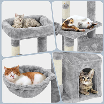 34-Inch Cat Tree - Plush-Covered Tower with Condo, Platform & Basket for Indoor Kittens - BuzzMart