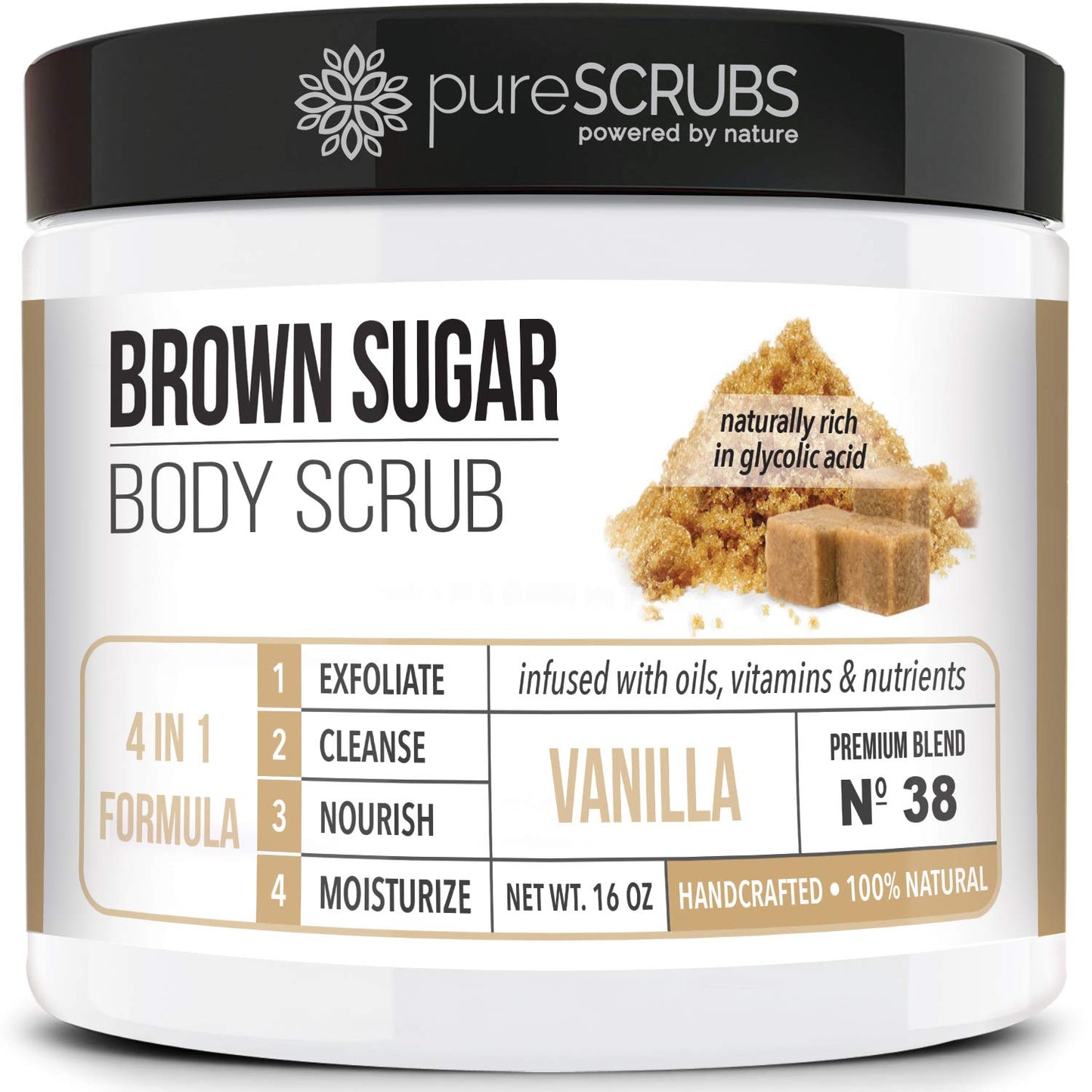 Premium Organic Brown Sugar Unscented Face & Body Scrub Set - Large 16oz, Infused with Organic Essential Oils & Nutrients - Includes Wooden Spoon, Loofah & Mini Exfoliating Bar Soap - BuzzMar