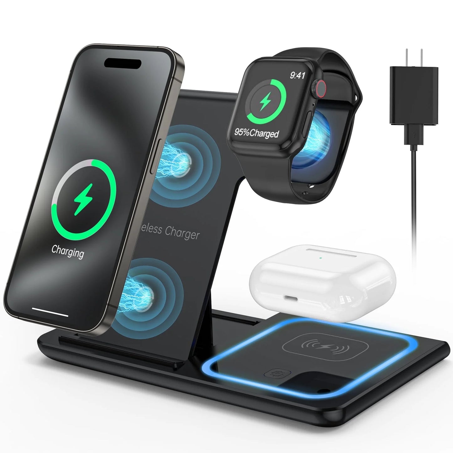 3-in-1 Fast Wireless Charging Station (18W Power for iPhone, Apple Watch, AirPods) - BuzzMart