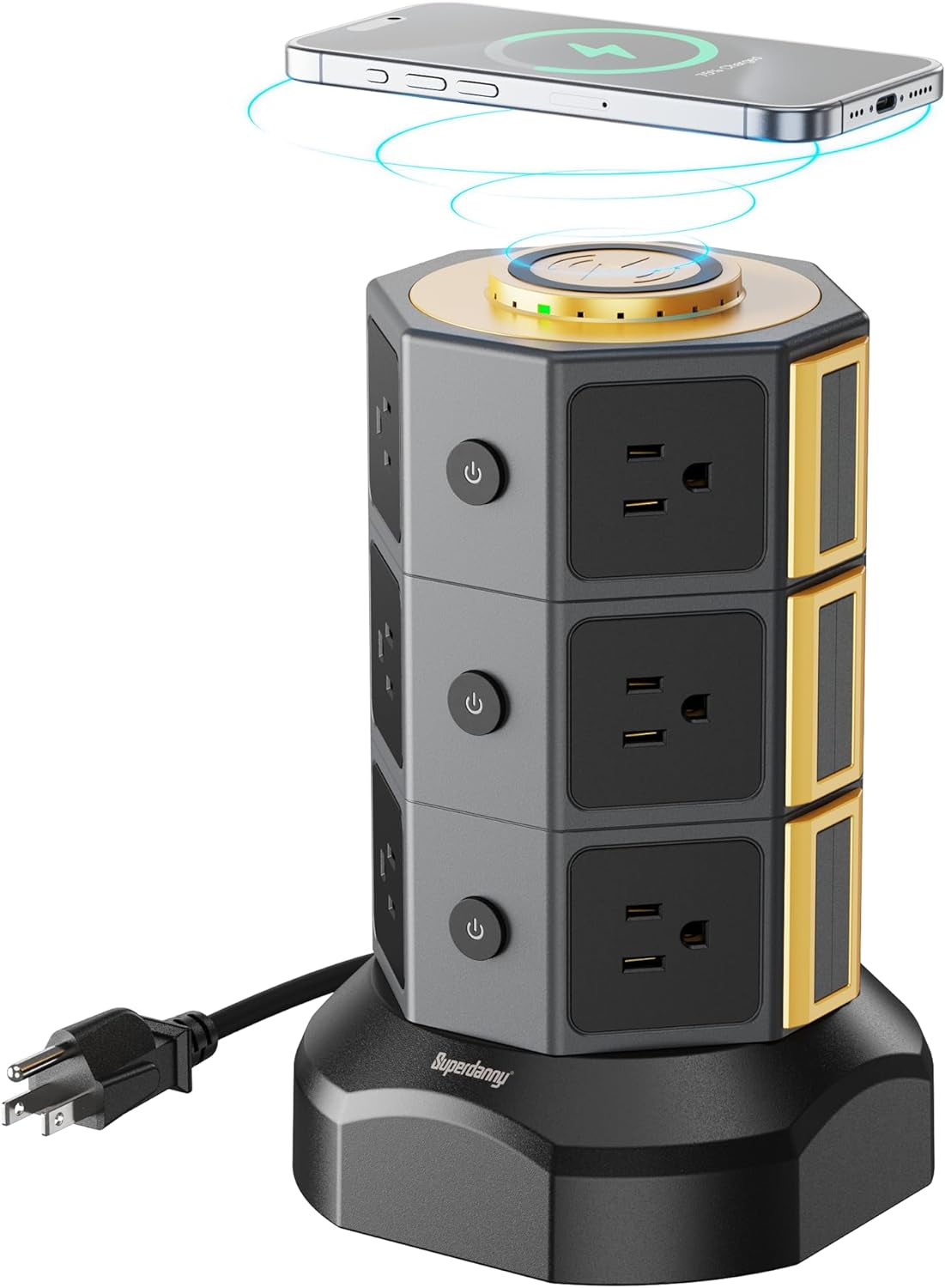 Tower Power Strip with Wireless Charger - BuzzMart