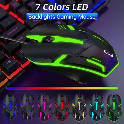 Rainbow LED Gaming Keyboard & Mouse Combo - Quiet, Backlit USB Wired Keyboard with Multimedia Keys, Anti-Ghosting, Waterproof for PC Gamers - BuzzMart