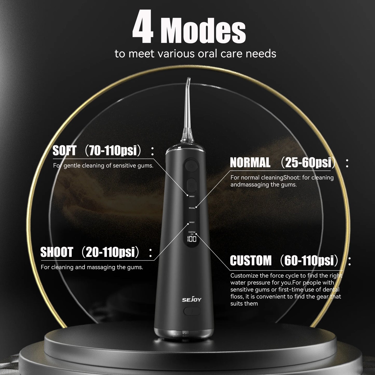 Cordless Water Flosser for Teeth - Professional Dental Oral Irrigator with 4 Modes, 300mL Water Tank, 8 Jet Tips, LED Display, IPX7 Waterproof, Portable Teeth Cleaner for Travel, Home, Office