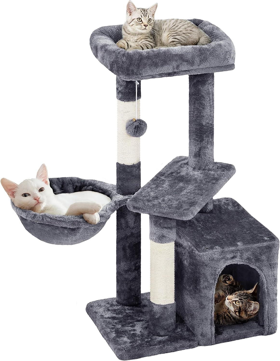 34-Inch Cat Tree - Plush-Covered Tower with Condo, Platform & Basket for Indoor Kittens - BuzzMart