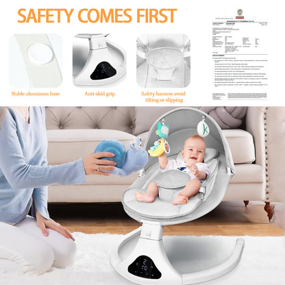 Baby Swing - Electric Baby Rocker Bouncer with Remote Control and Music, Gray - BuzzMart