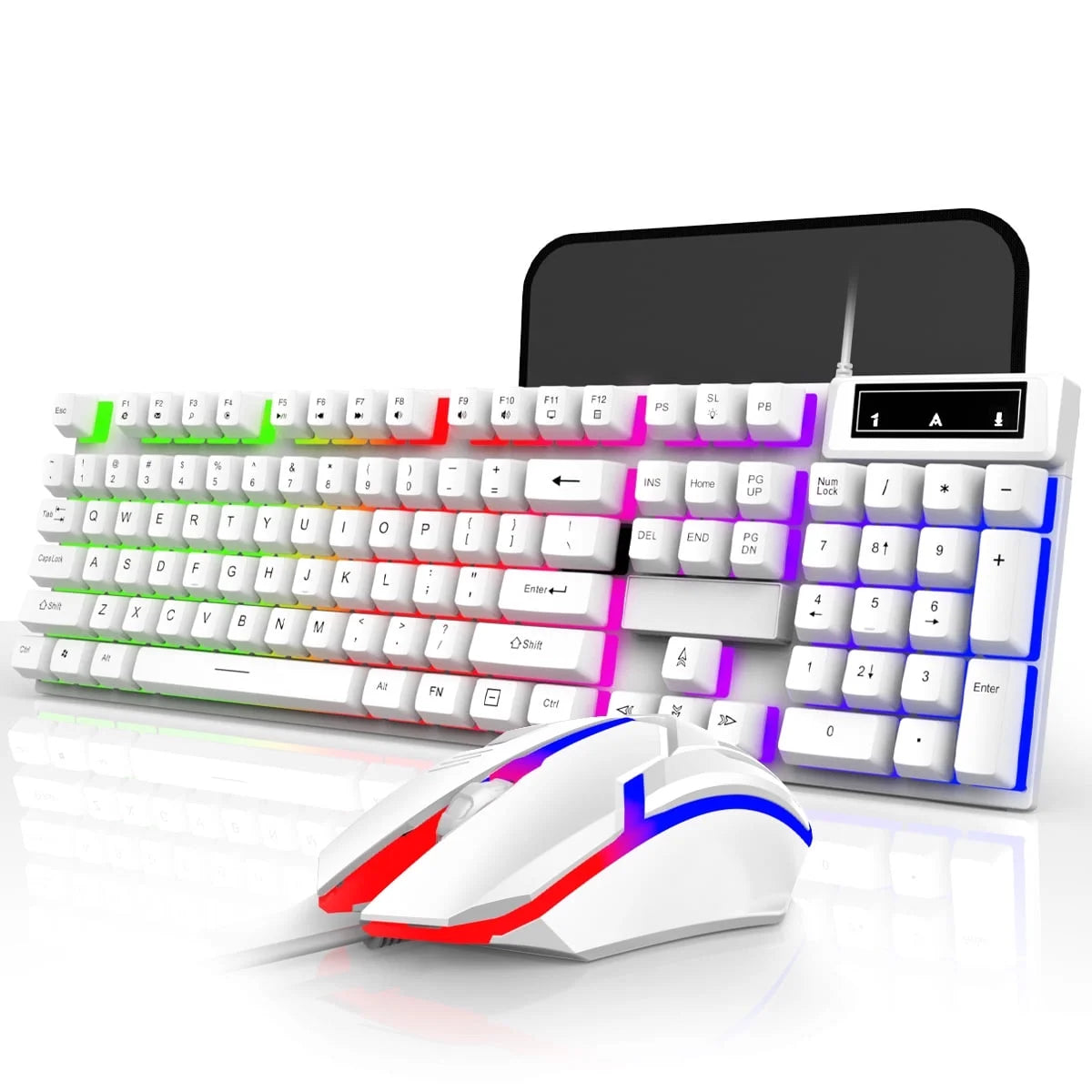 Rainbow LED Gaming Keyboard & Mouse Combo - Quiet, Backlit USB Wired Keyboard with Multimedia Keys, Anti-Ghosting, Waterproof for PC Gamers - BuzzMart