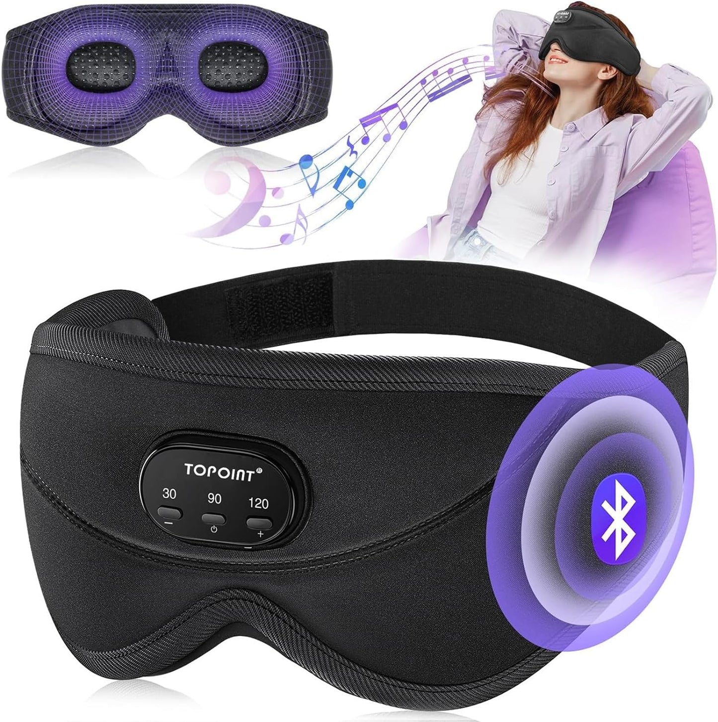 Bluetooth Sleep Eye Mask with Wireless Headphones - Music Headsets with Microphone for Hands-Free Travel and Sleep, Comfortable Eye Cover for Side Sleepers, Men and Women - BuzzMart